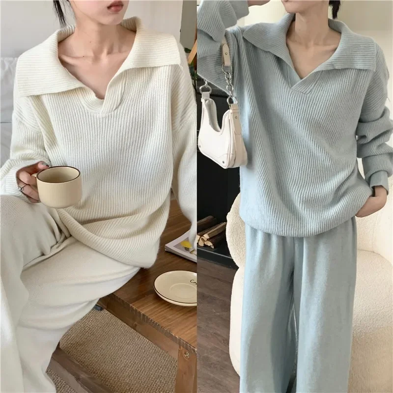Sweet Hot Girl Suit Women's Autumn/Winter Turn-down Collar Sweater Casual Knitted Pants Two-piece Set Fashion Female Clothes
Sweet Hot Girl Suit Women's Autumn/Winter Turn-down Collar Sweater Casual Knitted Pants Two-piece Set Fashion Female Clothes