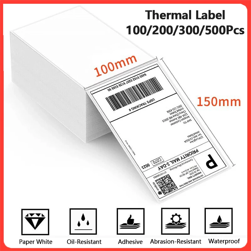 4x6 Inch Thermal Shipping Label Paper 100/200/300/500PCS Adhesive Paper For Express Waybill DHL UPS Express Barcode All-Purpose