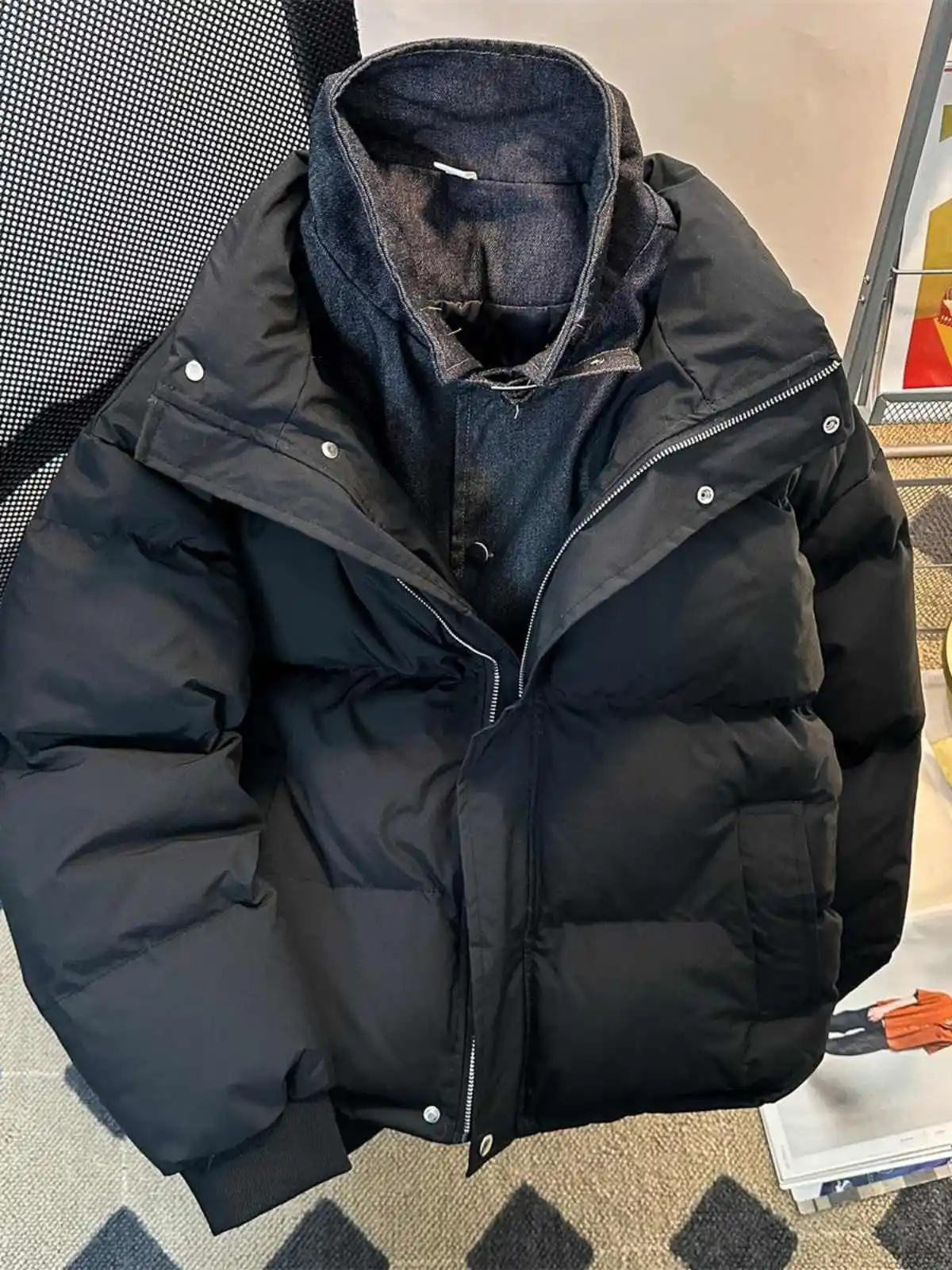 Women Black Parka Jacket Warm Thicken Denim Patchwork Outerwear Harajuku Turtleneck Padded Jackets Vintage 2000s Winter Clothes
Women Black Parka Jacket Warm Thicken Denim Patchwork Outerwear Harajuku Turtleneck Padded Jackets Vintage 2000s Winter Clothes