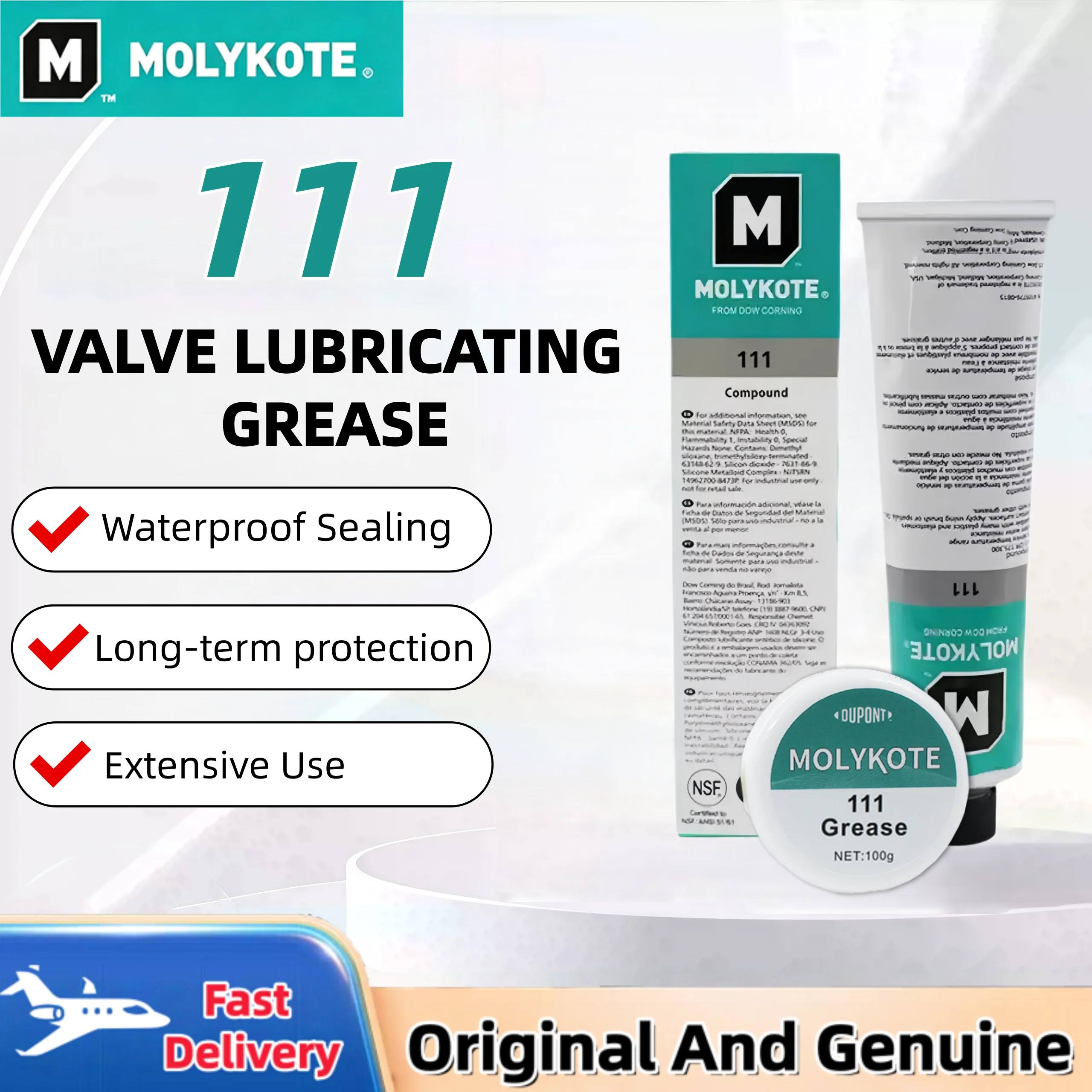 DuPont Molykote 111 DC111 Valve Lubricant Sealant 150g Food Grade Silicone Grease for O-Rings And Plug Valves
DuPont Molykote 111 DC111 Valve Lubricant Sealant 150g Food Grade Silicone Grease for O-Rings And Plug Valves