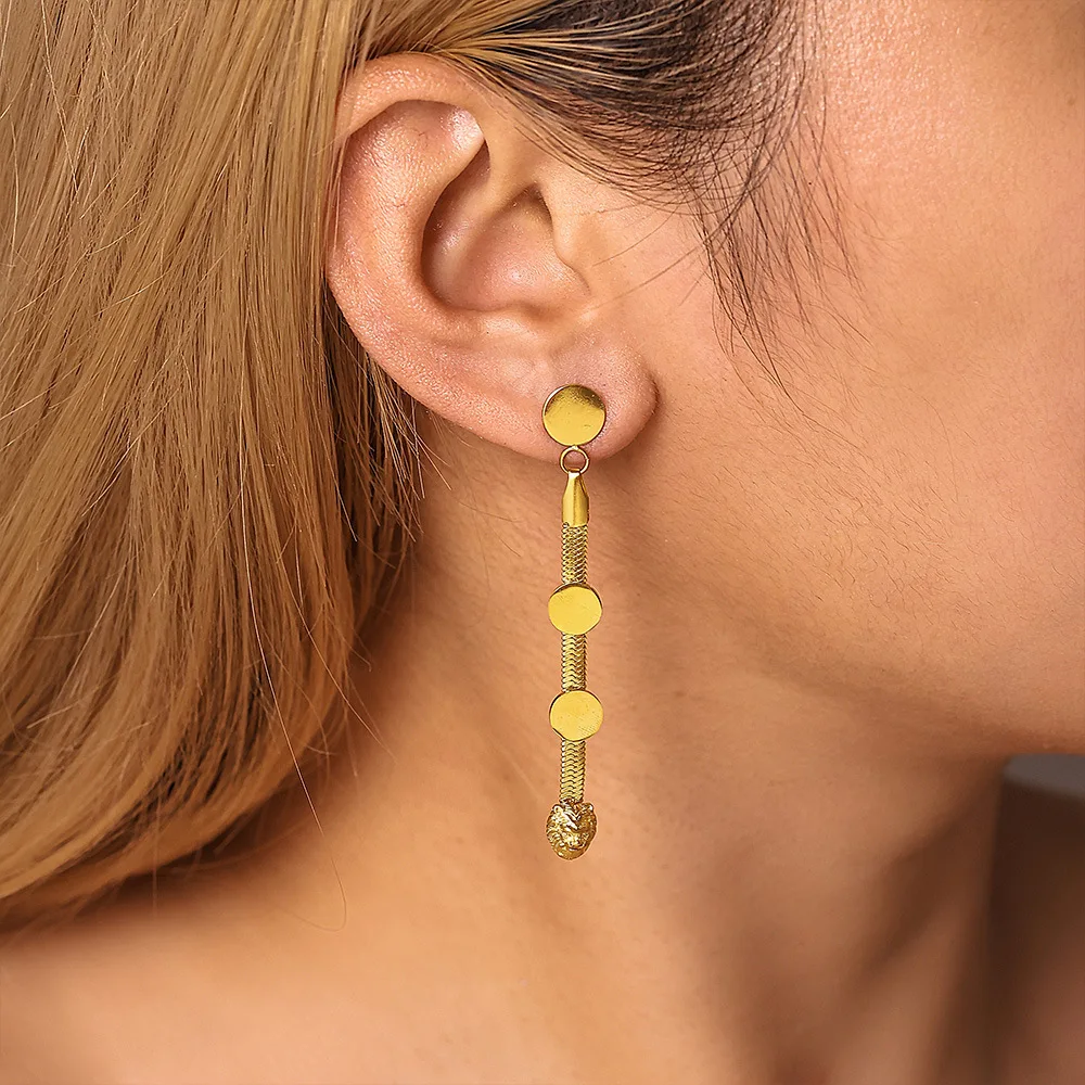 Keen-on Statement Round Lion Head Blade Chain Long Drop Earrings for Women Stainless Steel Daily Jewelry Accessories
Keen-on Statement Round Lion Head Blade Chain Long Drop Earrings for Women Stainless Steel Daily Jewelry Accessories