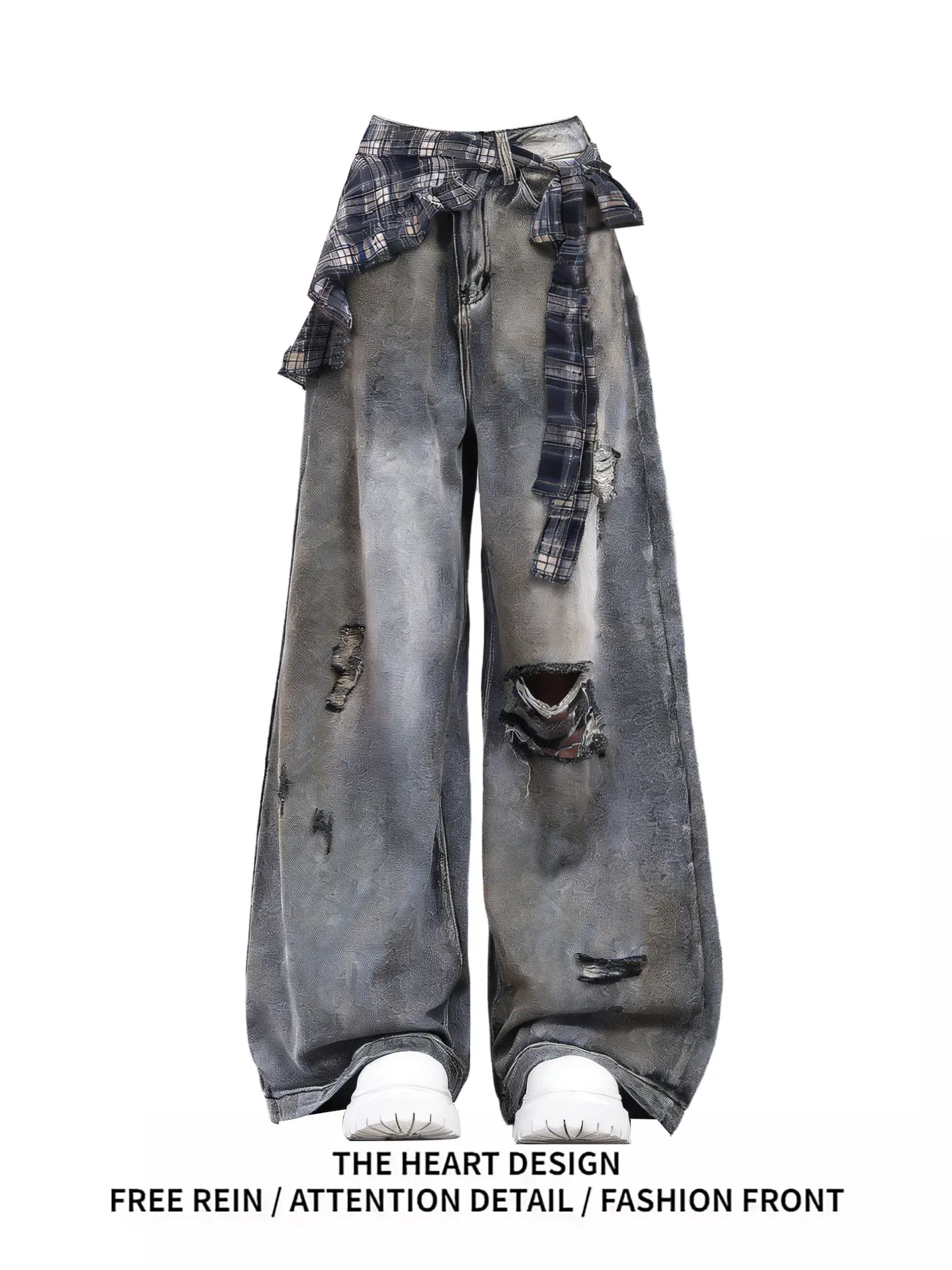 Retro American Style Men's And Women's Denim Jeans Spring 2026 High Waist Worn out Wide Leg Plaid Design Sensation Trousers
Retro American Style Men's And Women's Denim Jeans Spring 2026 High Waist Worn out Wide Leg Plaid Design Sensation Trousers