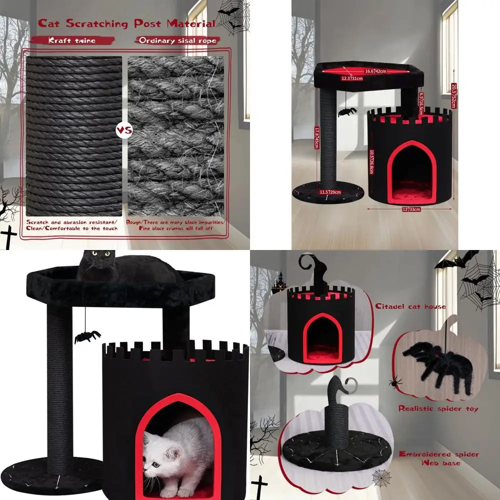 Gothic Cat Tree Castle, Black Cat Tower with Coffin Cat Bed, Spacious Cat Condo for Halloween Cat, Kraft Twine Scratching Posts,
Gothic Cat Tree Castle, Black Cat Tower with Coffin Cat Bed, Spacious Cat Condo for Halloween Cat, Kraft Twine Scratching Posts,