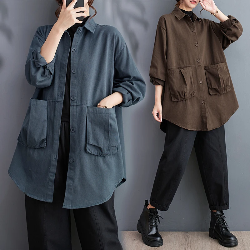 2024 New Arrival Spring Women Loose Fit Casual Turn-down Collar Long Sleeve Blouse Single Breasted Pockets Patchwork Shirts S32
2024 New Arrival Spring Women Loose Fit Casual Turn-down Collar Long Sleeve Blouse Single Breasted Pockets Patchwork Shirts S32