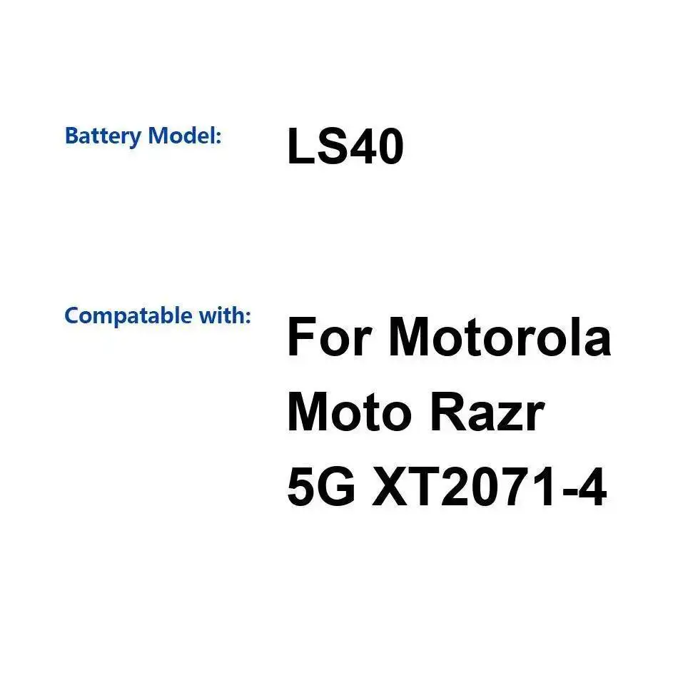 High Capacity 1545Mah Mobile Phone Battery For Motorola Moto Razr 5G XT2071-4 Reliable Replacement LS40
High Capacity 1545Mah Mobile Phone Battery For Motorola Moto Razr 5G XT2071-4 Reliable Replacement LS40