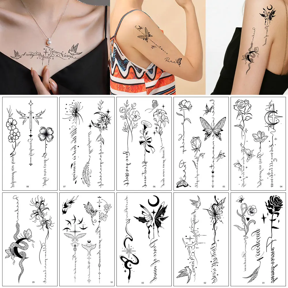 10sheets/pack Flower Waterproof Temporary Tattoo Stickers Snake Moon Butterfly Letter Pattern Tattoo Stickers Party Body Decor
10sheets/pack Flower Waterproof Temporary Tattoo Stickers Snake Moon Butterfly Letter Pattern Tattoo Stickers Party Body Decor