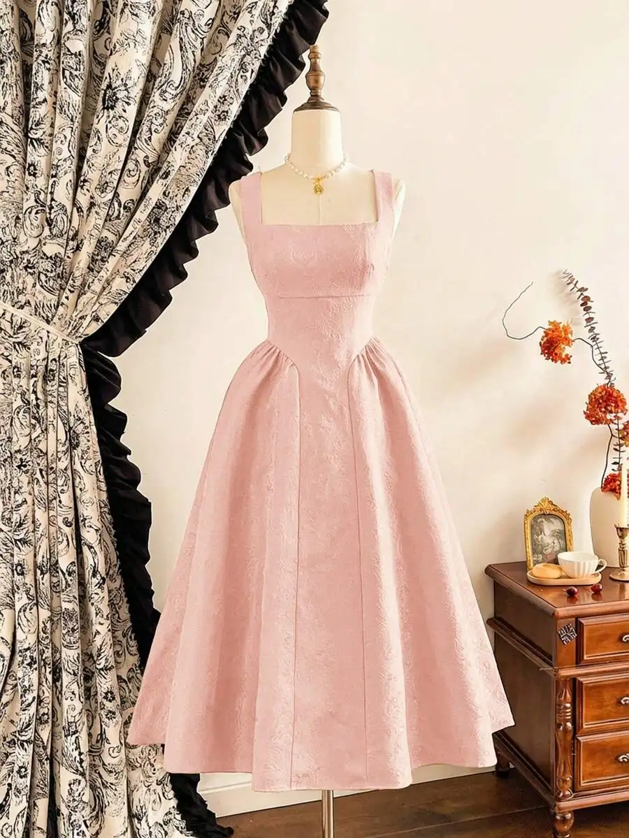 Vintage Elegant Dusty Pink Jacquard A-Line Dress With Pockets For Prom Dinner Party
Vintage Elegant Dusty Pink Jacquard A-Line Dress With Pockets For Prom Dinner Party