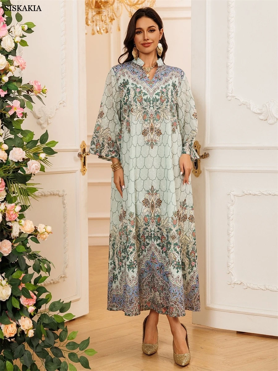 Siskakia New Floral Print Maxi Dresses Morocco Luxury Woman Evening Dress Long Sleeve Kaftan 2025
Siskakia New Floral Print Maxi Dresses Morocco Luxury Woman Evening Dress Long Sleeve Kaftan 2025