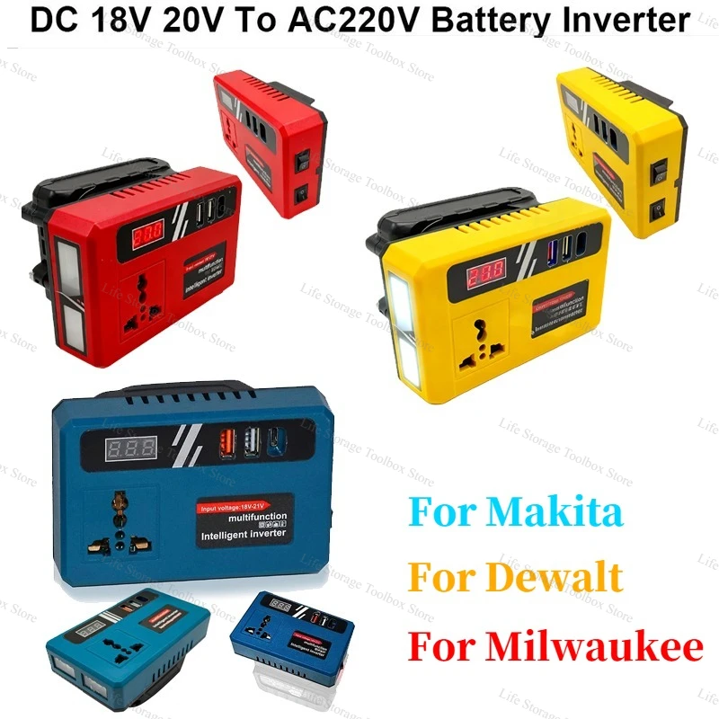 Инвертор для аккумуляторов 18В/20В в 220В с 3 USB-портами, LED-дисплеем и интеллектуальным трансформатором, 1 штекер, для бытового использования, совместим с аккумуляторами Makita/Dewalt/Milwaukee 18В
Инвертор для аккумуляторов 18В/20В в 220В с 3 USB-портами, LED-дисплеем и интеллектуальным трансформатором, 1 штекер, для бытового использования, совместим с аккумуляторами Makita/Dewalt/Milwaukee 18В