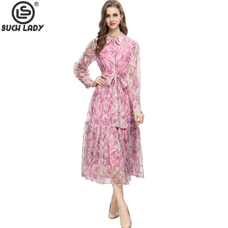 Women's Runway Dresses Turn Down Collar Long Sleeves Printed Lace Up Belt Fashion High Street Designer Vestidos
Women's Runway Dresses Turn Down Collar Long Sleeves Printed Lace Up Belt Fashion High Street Designer Vestidos