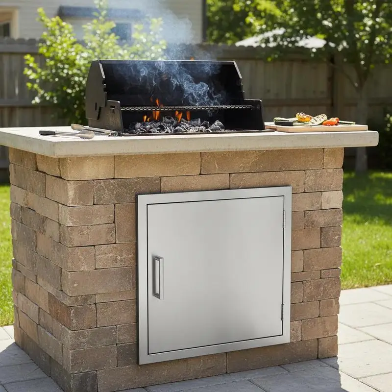 Grill access door, 457 x 610 x 45 mm, single outdoor kitchen door, flush-mounted stainless steel door, vertical wall door with handle, for grill island, grill station, outdoor cabinet
Grill access door, 457 x 610 x 45 mm, single outdoor kitchen door, flush-mounted stainless steel door, vertical wall door with handle, for grill island, grill station, outdoor cabinet