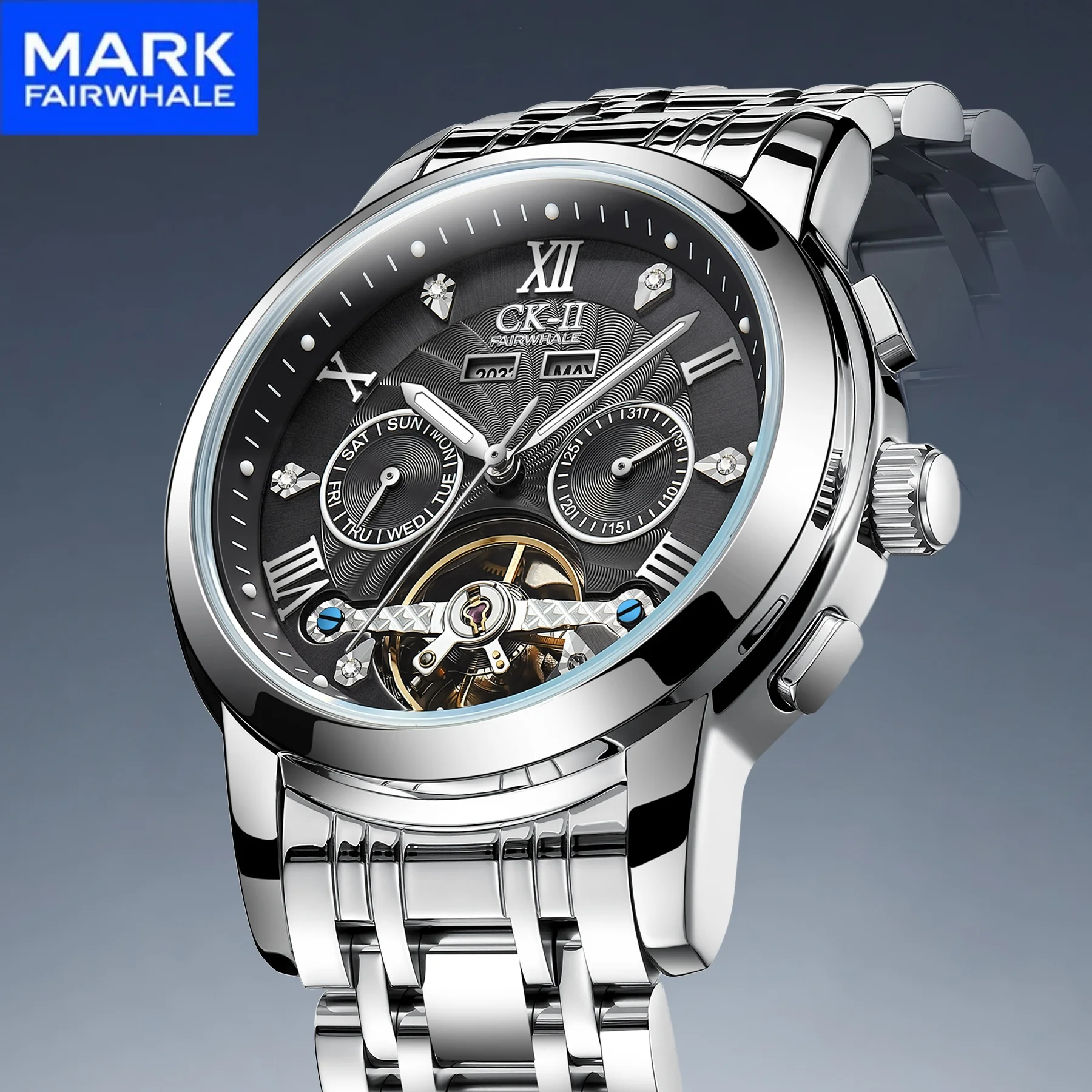 MARK FAIRWHALE 6028 Luxury Skeleton Men's Automatic Mechanical Wristwatch tourbillon Complete Calendar Business watches for man
MARK FAIRWHALE 6028 Luxury Skeleton Men's Automatic Mechanical Wristwatch tourbillon Complete Calendar Business watches for man