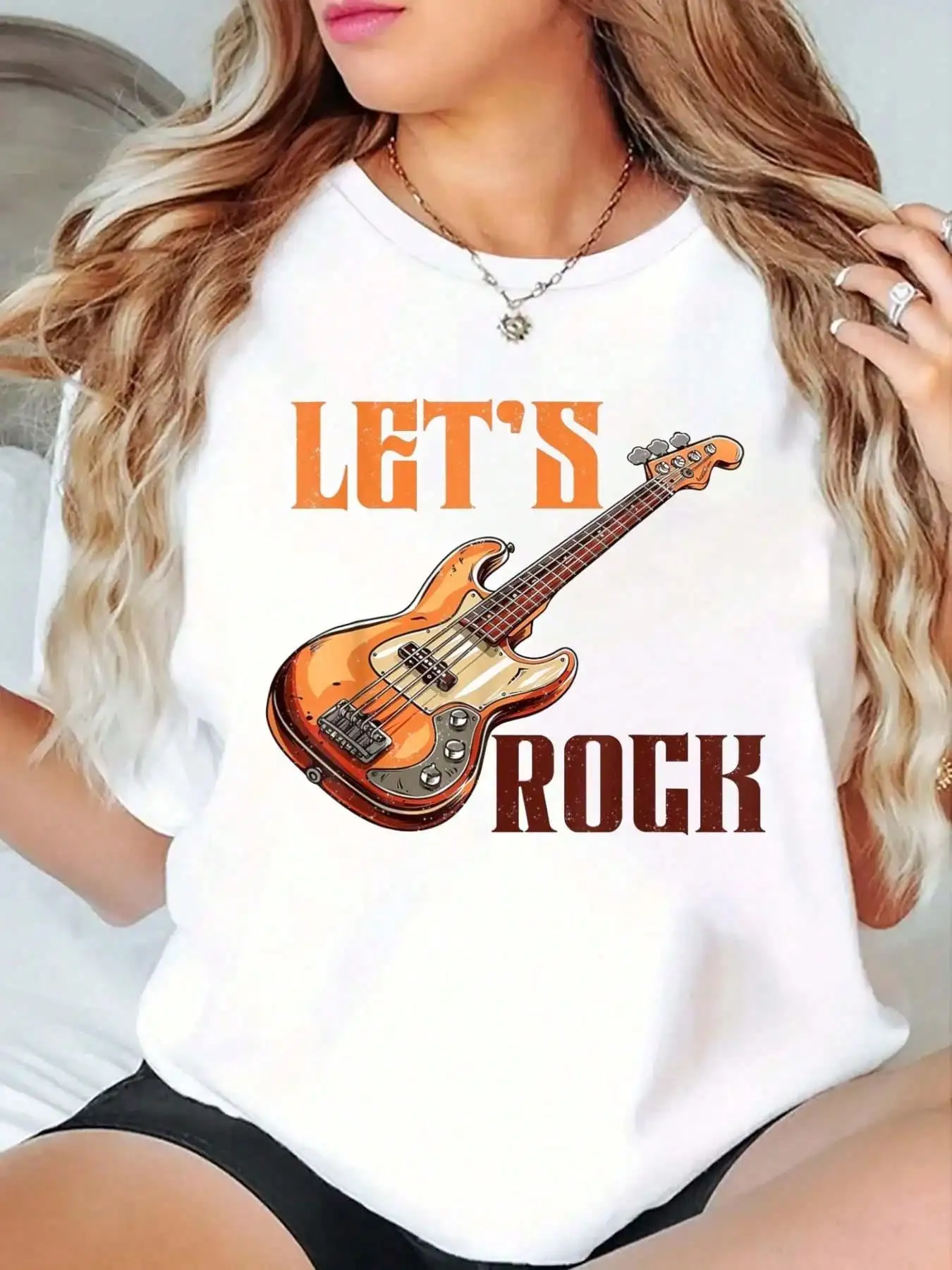 Let's Rock Electric Guitar Music Lover Band Guitarist Retro T-Shirt Print Crew Neck T-Shirt For Summer, Women's Soft Short Sleev
Let's Rock Electric Guitar Music Lover Band Guitarist Retro T-Shirt Print Crew Neck T-Shirt For Summer, Women's Soft Short Sleev