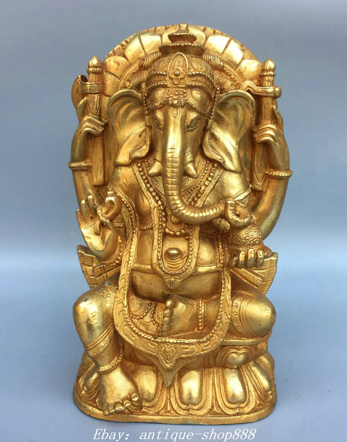 7.4 Inch Old Xizang Bronze Gold Plated Elephant Wooden Door Four Arms Ghanaian Pati Buddha Statue -
7.4 Inch Old Xizang Bronze Gold Plated Elephant Wooden Door Four Arms Ghanaian Pati Buddha Statue -