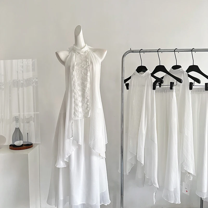 Women Fashion 2-piece Set Vintage Backless Sleeveless Halter Tops High Waist Skirts Sets Female Beach Style Outfits
Women Fashion 2-piece Set Vintage Backless Sleeveless Halter Tops High Waist Skirts Sets Female Beach Style Outfits