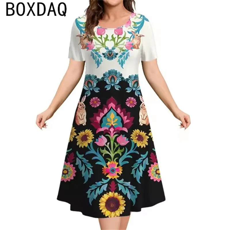 Women's Summer Casual Dress Vintage Flower Elements Elegant A-Line Dress Big Size Short Sleeve O-neck Knee Length Dress Vestidos
Women's Summer Casual Dress Vintage Flower Elements Elegant A-Line Dress Big Size Short Sleeve O-neck Knee Length Dress Vestidos
