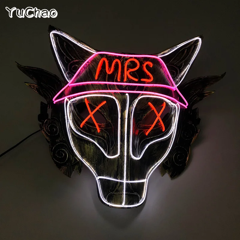 Novelty Halloween Luminous Face Mask LED Light Up Mrs and mr Wolf Mask Neon Glowing Masque couple Masks Dance Cosplay Props
Novelty Halloween Luminous Face Mask LED Light Up Mrs and mr Wolf Mask Neon Glowing Masque couple Masks Dance Cosplay Props