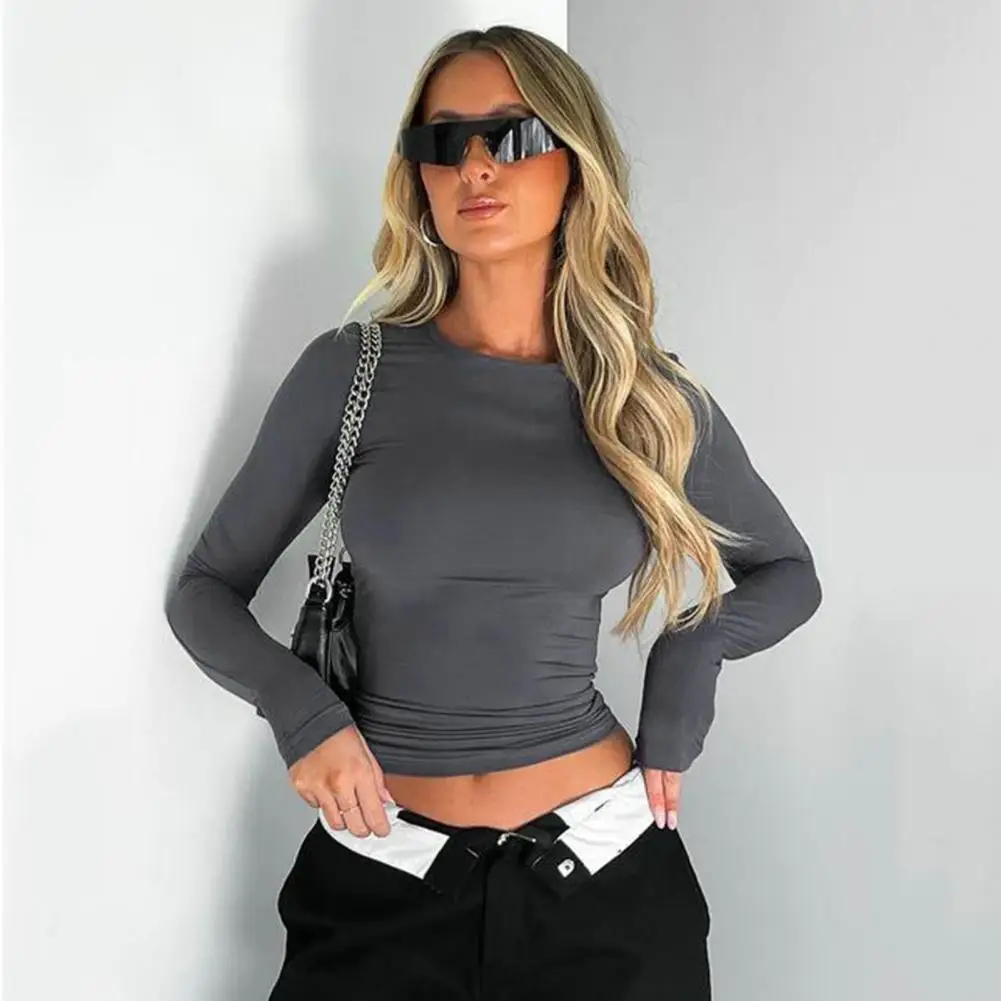 Women Top Women Long Sleeve Top Elegant Slim Fit Long Sleeve Women's T-shirt Blouse for Fall Spring Soft Round Neck Solid Color
Women Top Women Long Sleeve Top Elegant Slim Fit Long Sleeve Women's T-shirt Blouse for Fall Spring Soft Round Neck Solid Color