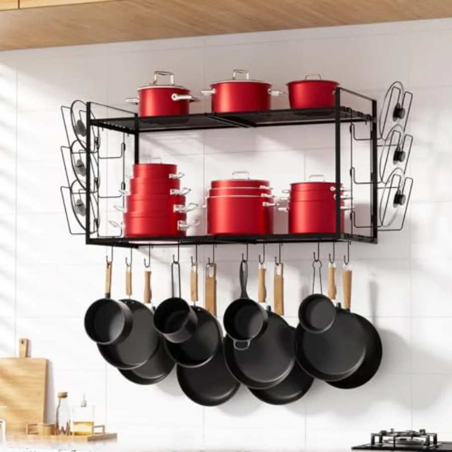 31 Inch Pot Rack Wall Mounted 2-Tier Hanging Pots and Pans Organizer Expandable Heavy Duty Kitchen Shelves with 6 Pot Lid Holde
31 Inch Pot Rack Wall Mounted 2-Tier Hanging Pots and Pans Organizer Expandable Heavy Duty Kitchen Shelves with 6 Pot Lid Holde
