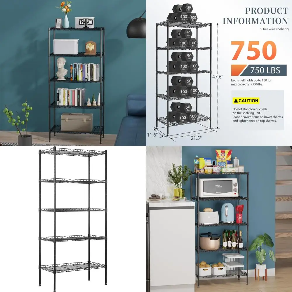 5-Shelf Adjustable Metal Wire Shelving Unit, 11.6x21.5x47.6, Black
5-Shelf Adjustable Metal Wire Shelving Unit, 11.6x21.5x47.6, Black