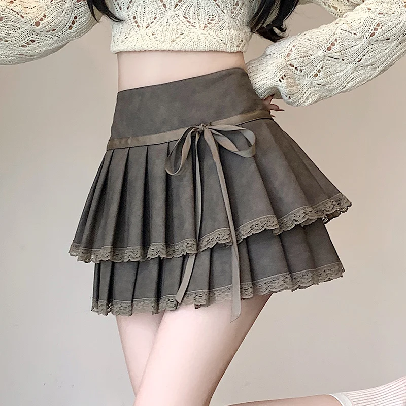 Korean Cute Lace-up Bow Mini Pleated Skirt Women New Autumn Winter High Waist Leather Skirts Woman Casual A-line Short Skirts
Korean Cute Lace-up Bow Mini Pleated Skirt Women New Autumn Winter High Waist Leather Skirts Woman Casual A-line Short Skirts