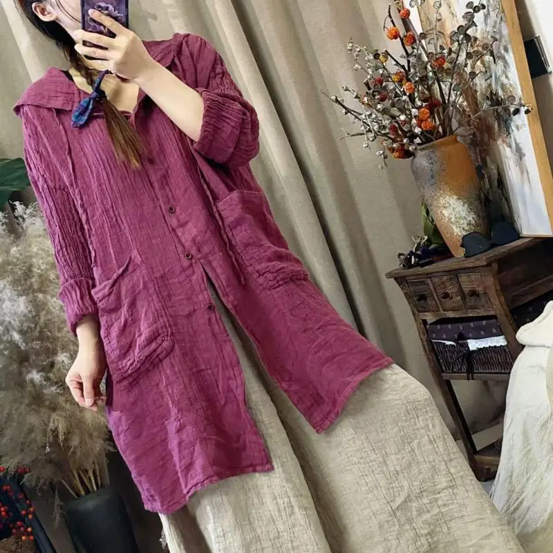 Spring New Arts Style Women Hooded Single Breasted Casual Long Shirt Double Pockets Cotton Linen Loose Blouse High Quality T126
Spring New Arts Style Women Hooded Single Breasted Casual Long Shirt Double Pockets Cotton Linen Loose Blouse High Quality T126