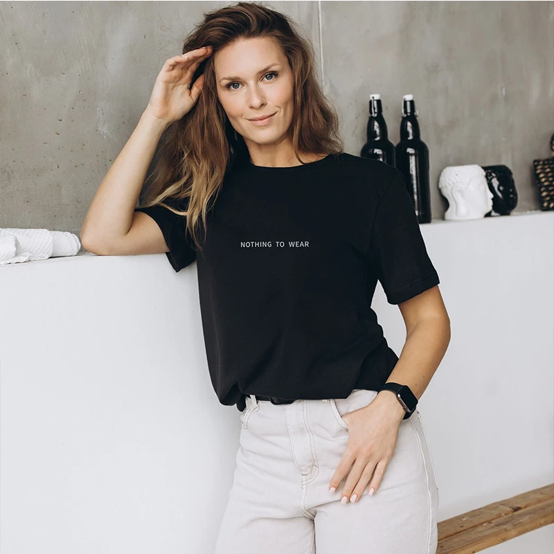Nothing To Wear Letters Printed Women's T Shirts Cotton Graphic Tee O Neck Harajuku Y2k Black T-shirt Summer Fashion Tshirt
Nothing To Wear Letters Printed Women's T Shirts Cotton Graphic Tee O Neck Harajuku Y2k Black T-shirt Summer Fashion Tshirt