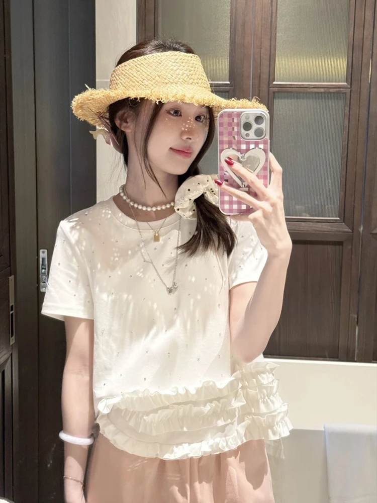Sequins embellished with ruffled short sleeved t-shirt women's summer new style fresh loose round neck casual top
Sequins embellished with ruffled short sleeved t-shirt women's summer new style fresh loose round neck casual top