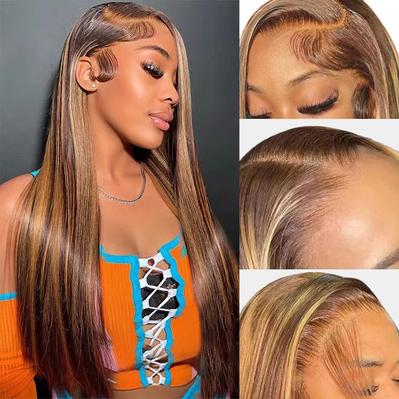 Straight Honey Blond Highlight Ombre Colored 13x6 Lace Front Human Hair Wigs Pre Plucked #4/27 13x4 Lace Frontal Wig For Women
Straight Honey Blond Highlight Ombre Colored 13x6 Lace Front Human Hair Wigs Pre Plucked #4/27 13x4 Lace Frontal Wig For Women