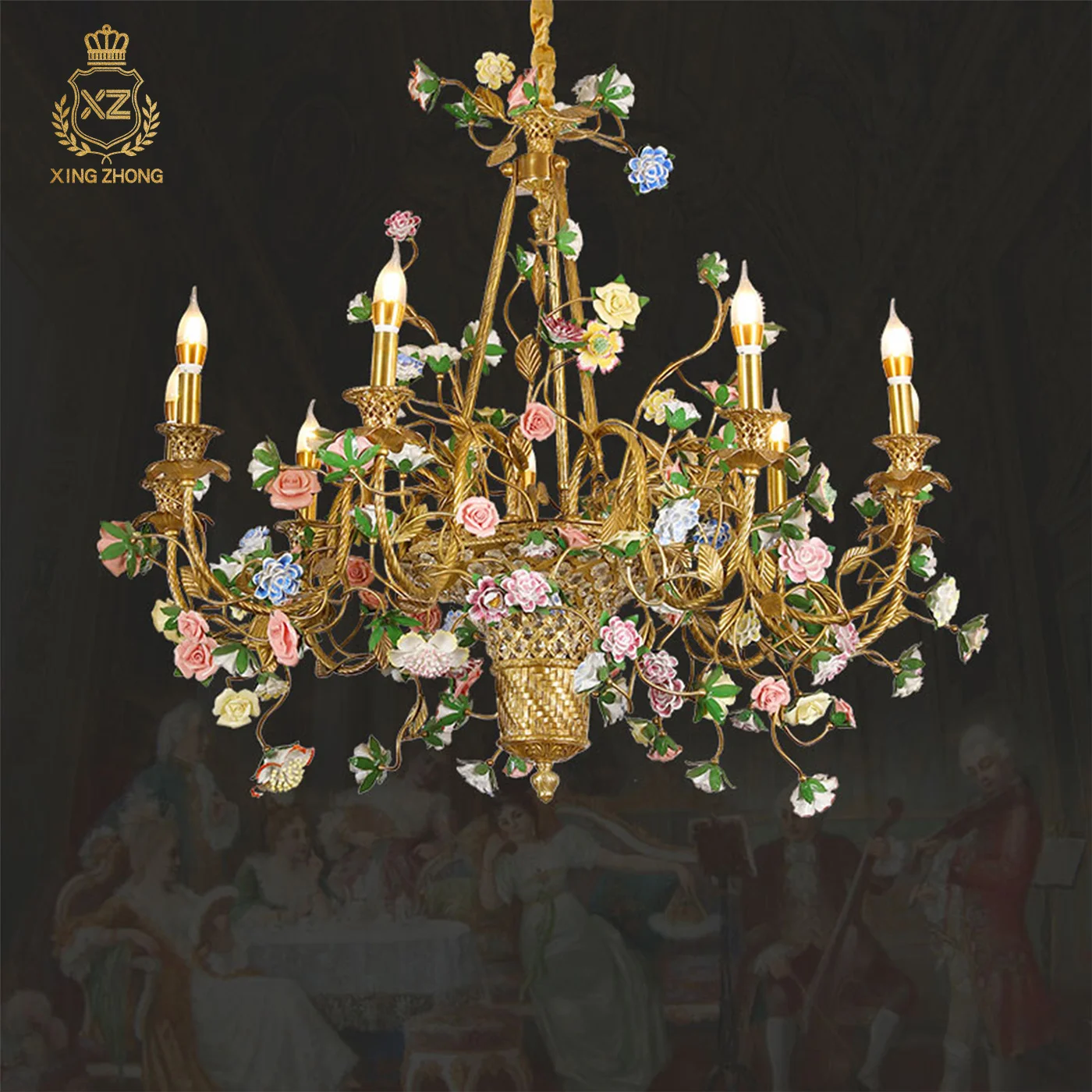 European Colorful Ceramic Flower Decor Duplex Living Room Indoor Chandelier Hotel Banquet Hall Copper Pendant Lamp
European Colorful Ceramic Flower Decor Duplex Living Room Indoor Chandelier Hotel Banquet Hall Copper Pendant Lamp