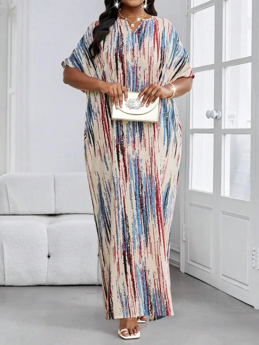 Elegant Casual V-Neck Striped Print Long Dress With Butterfly Sleeves Plus Size Women Maxi Dress For Party Beach Vacation
Elegant Casual V-Neck Striped Print Long Dress With Butterfly Sleeves Plus Size Women Maxi Dress For Party Beach Vacation