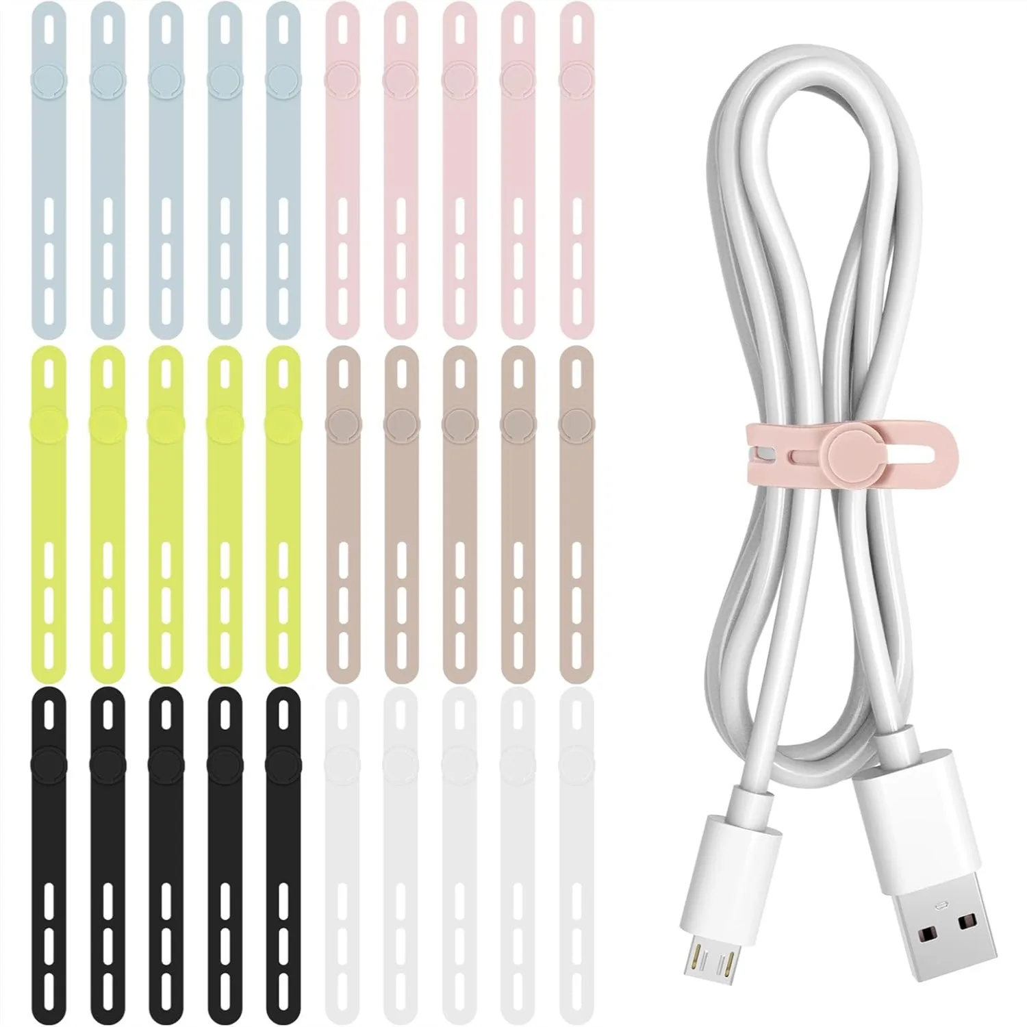 Silicone Cable Ties 30 Pack Reusable Cord Organizer with Adjustable Locking Buckles for Home Office Travel
Silicone Cable Ties 30 Pack Reusable Cord Organizer with Adjustable Locking Buckles for Home Office Travel