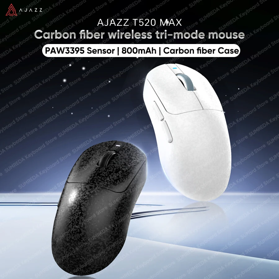 AJAZZ T520 Max Wireless Gaming Mouse PAW3395 32000DPI Carbon fiber shell 800mAh 1k Return Rate Bluetooth 2.4G Wired Gamer Mouse
AJAZZ T520 Max Wireless Gaming Mouse PAW3395 32000DPI Carbon fiber shell 800mAh 1k Return Rate Bluetooth 2.4G Wired Gamer Mouse