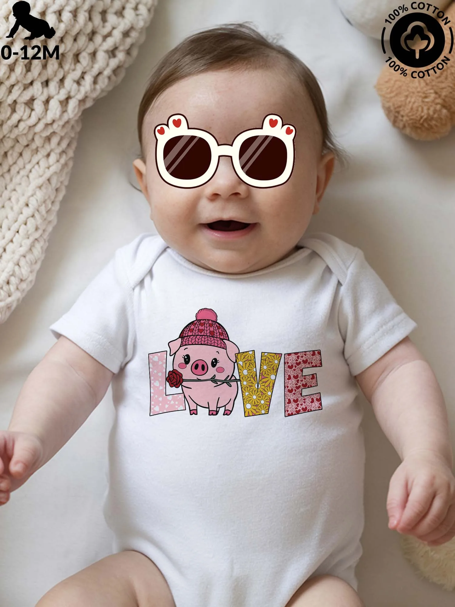 Lovely Valentine Piggie Unisex Baby Crawling Suit, Pure Cotton Soft Onesie, All-Season Wear White Bodysuit 190GSM
Lovely Valentine Piggie Unisex Baby Crawling Suit, Pure Cotton Soft Onesie, All-Season Wear White Bodysuit 190GSM