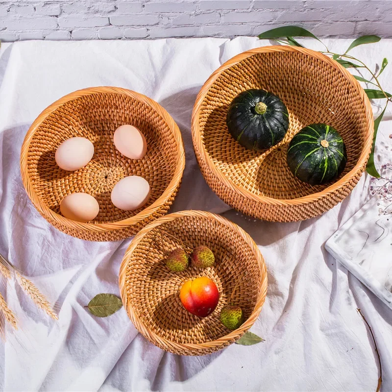 -Round Rattan Woven Basket, Wicker Fruit Basket, Bread Food, Kitchen Home Decor Organizer
-Round Rattan Woven Basket, Wicker Fruit Basket, Bread Food, Kitchen Home Decor Organizer