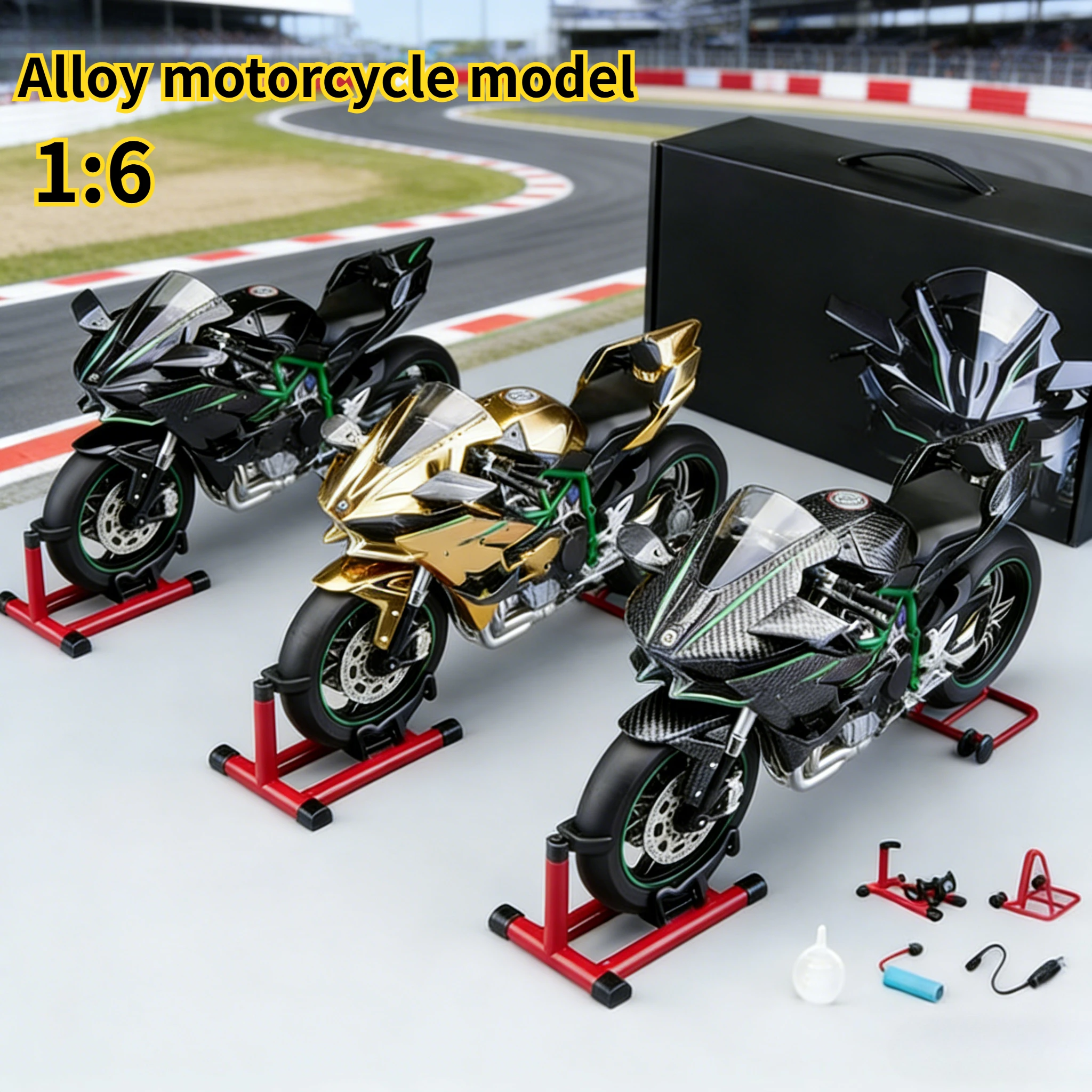 For 1:6 Kawasaki Racing Ninja H2R Spray Motorcycle model Simulation Sound Light Fast And Furious Collection Modle car boys Gift