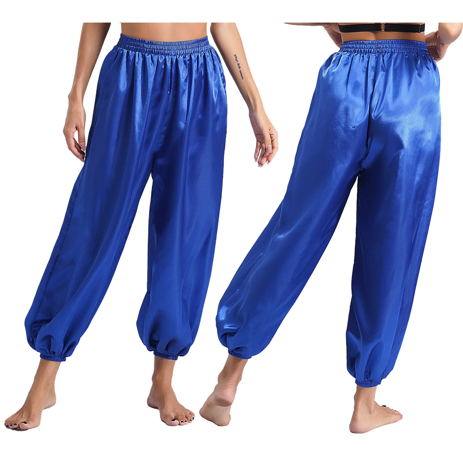 Womens Belly Dance Harem Pants Elastic Waistband Loose Satin Bloomers Trousers Halloween Party Arabian Princess Cosplay Costume
Womens Belly Dance Harem Pants Elastic Waistband Loose Satin Bloomers Trousers Halloween Party Arabian Princess Cosplay Costume