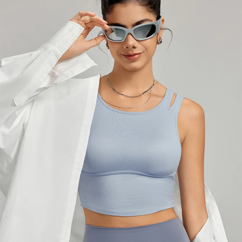 Women's Breathable Yoga Top With Built-in Padded Bra Cutout Shoulder Straps Slimming Fitness Vest For Summer Workouts 2025 
Women's Breathable Yoga Top With Built-in Padded Bra Cutout Shoulder Straps Slimming Fitness Vest For Summer Workouts 2025