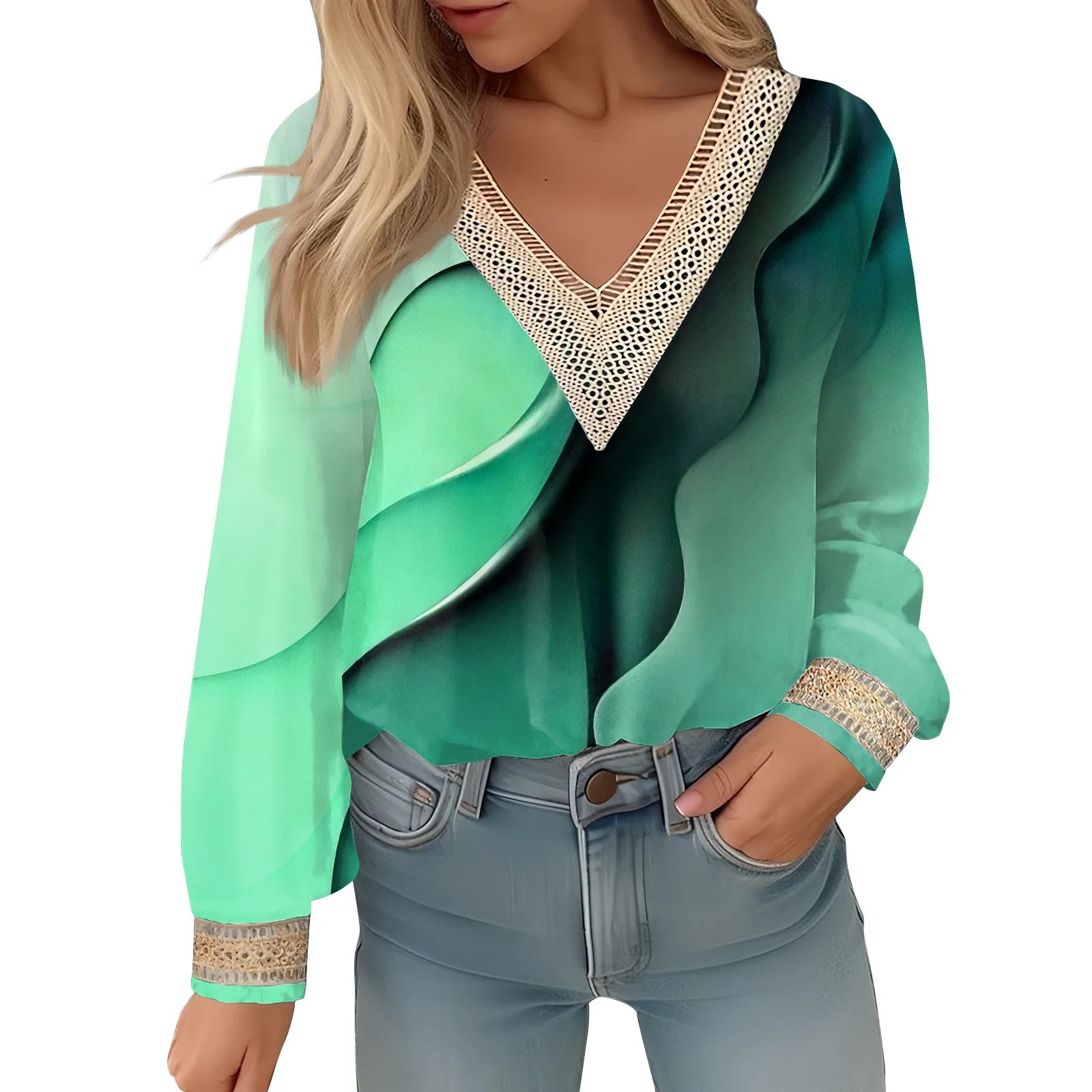 Women'S Autumn Printed Tops Formal Casual Lace V-Neck Long Sleeve Shirt Fashion Loose Regular Fit T-Shirt Shirt Tunic Lace Top
Women'S Autumn Printed Tops Formal Casual Lace V-Neck Long Sleeve Shirt Fashion Loose Regular Fit T-Shirt Shirt Tunic Lace Top