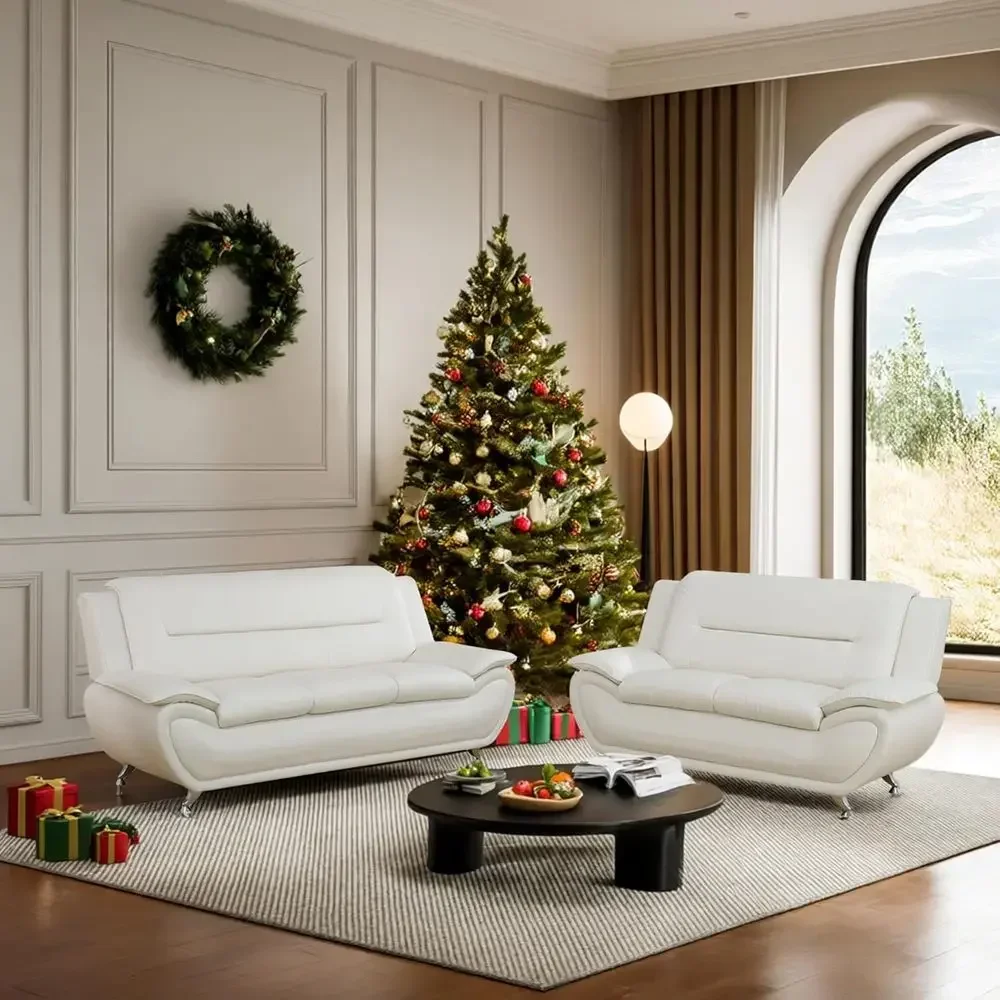 2-Piece Cream White Living Room Sofa Set: 3-Seater Couch and Loveseat
2-Piece Cream White Living Room Sofa Set: 3-Seater Couch and Loveseat