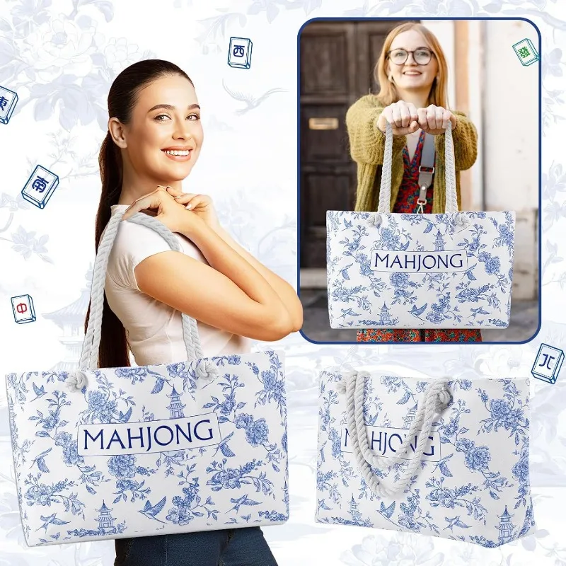 3pcs/set Polyester Mahjong Storage Tote Bag 3-Piece Set with Blue Floral Print and Rope Handles
3pcs/set Polyester Mahjong Storage Tote Bag 3-Piece Set with Blue Floral Print and Rope Handles