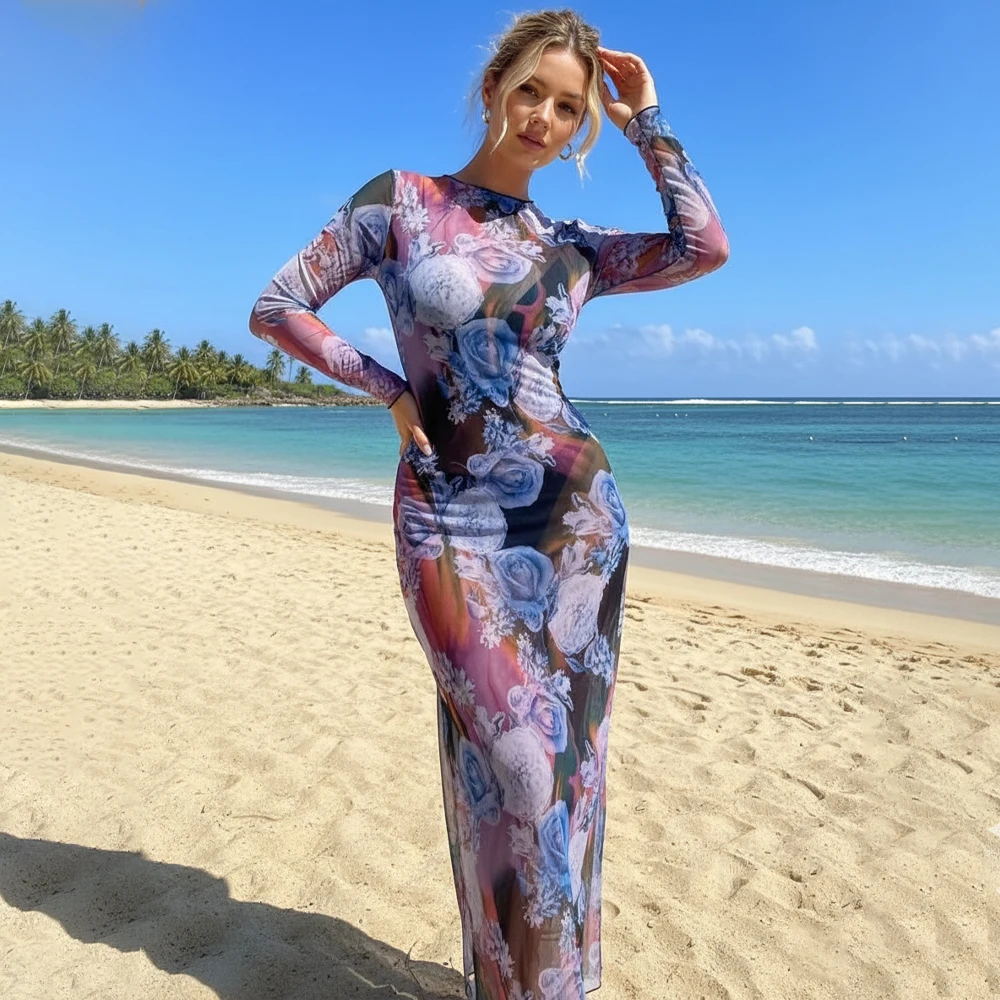 Women's Sheer Mesh Beachdress Flower Boat Neck Long Sleeve Bodycon Long Dress See Through Sexy Beach Club Cover-ups Dresses
Women's Sheer Mesh Beachdress Flower Boat Neck Long Sleeve Bodycon Long Dress See Through Sexy Beach Club Cover-ups Dresses