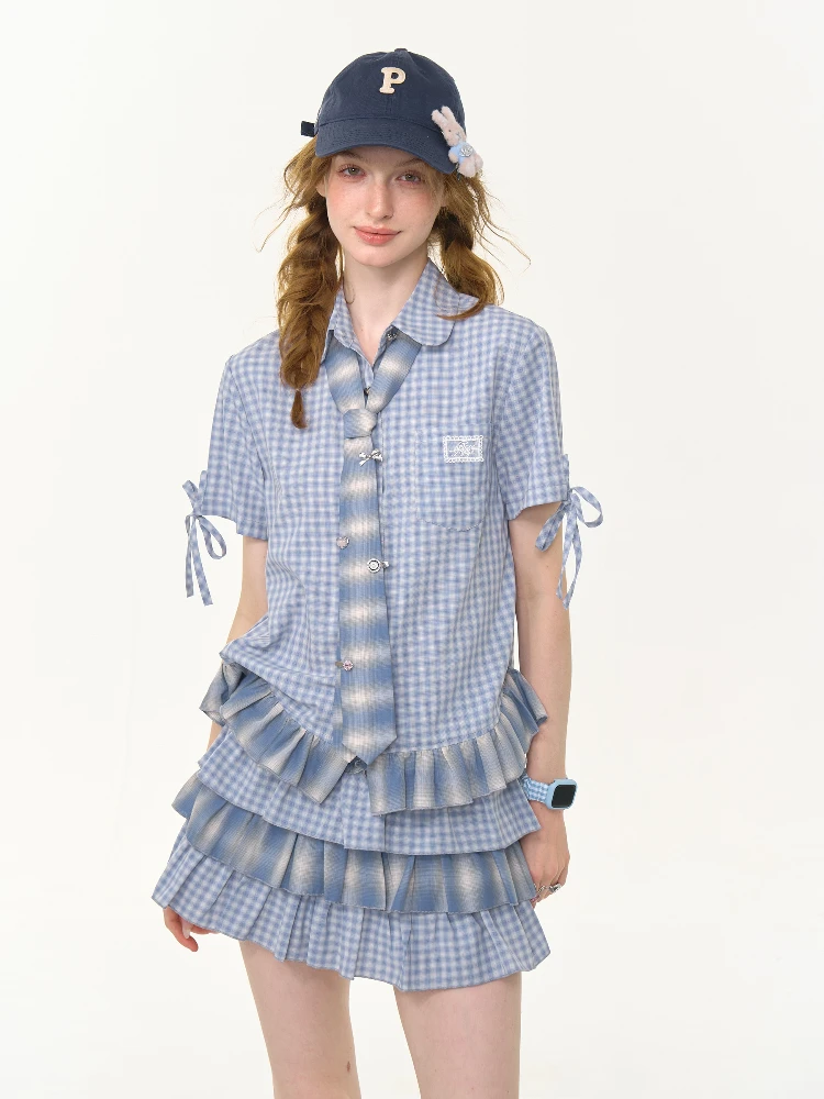 ZiziFei Summer New Design Ruffle Hem Plaid Collar ort Sve Blue irt Women's Original Design Straight Tube Polyester Fiber
ZiziFei Summer New Design Ruffle Hem Plaid Collar ort Sve Blue irt Women's Original Design Straight Tube Polyester Fiber
