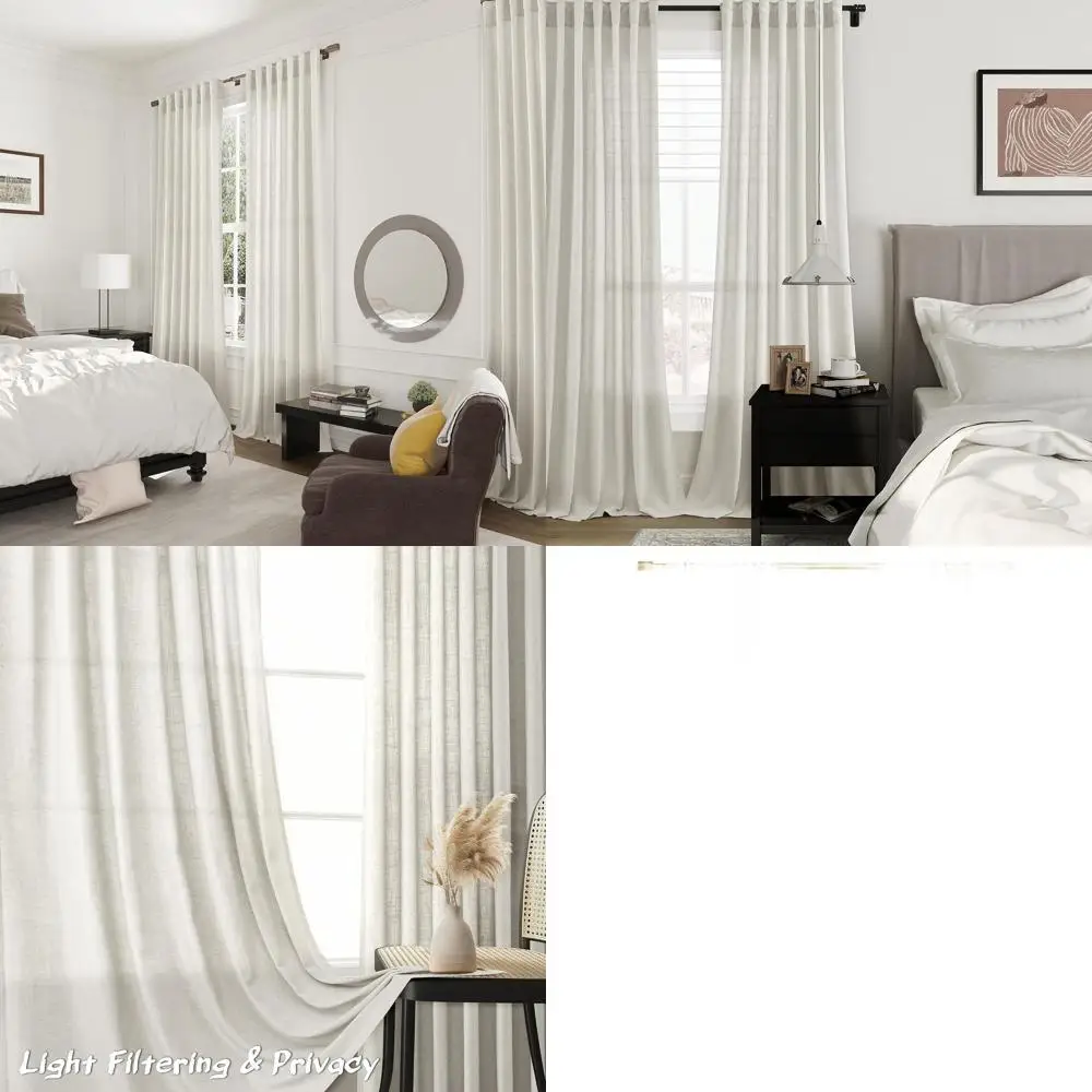 96 Beige Linen Semi-Sheer Curtains with Rod Pocket, Hooks, and Rings for Light Filtering, Suitable for Farmhouse Style Bedrooms
96 Beige Linen Semi-Sheer Curtains with Rod Pocket, Hooks, and Rings for Light Filtering, Suitable for Farmhouse Style Bedrooms