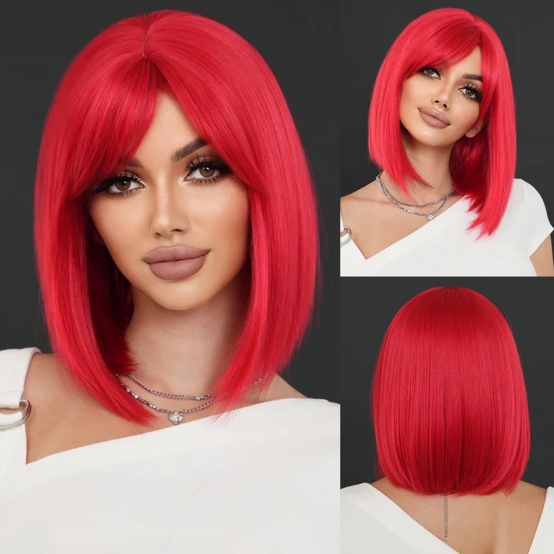 European and American Easter short hair, Halloween red bob with side-parted bangs, exaggerated street-style wig
European and American Easter short hair, Halloween red bob with side-parted bangs, exaggerated street-style wig