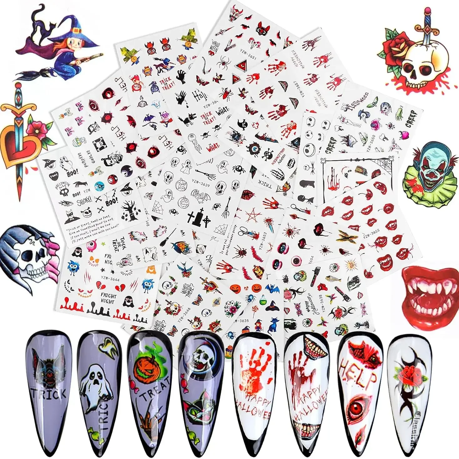 24 2024 Hot Halloween Transfer Nail Stickers Fanged Clown Skeleton Nail Back Adhesive Sticker Nail DIY
24 2024 Hot Halloween Transfer Nail Stickers Fanged Clown Skeleton Nail Back Adhesive Sticker Nail DIY