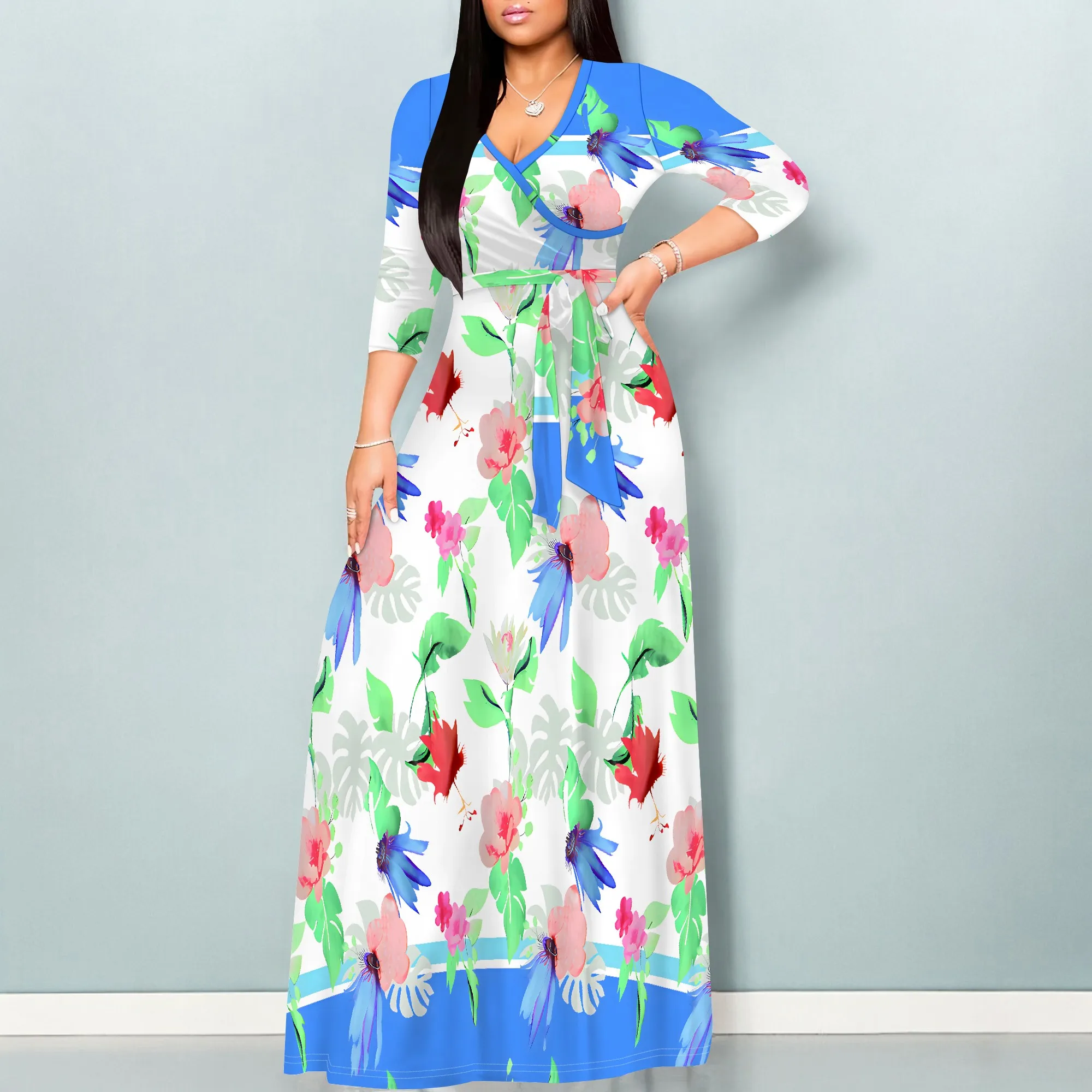 Women's 3/4 Sleeve V Neck Women Long Dress Fashion Printed Split Hem Club Party Casual Maxi Dress
Women's 3/4 Sleeve V Neck Women Long Dress Fashion Printed Split Hem Club Party Casual Maxi Dress