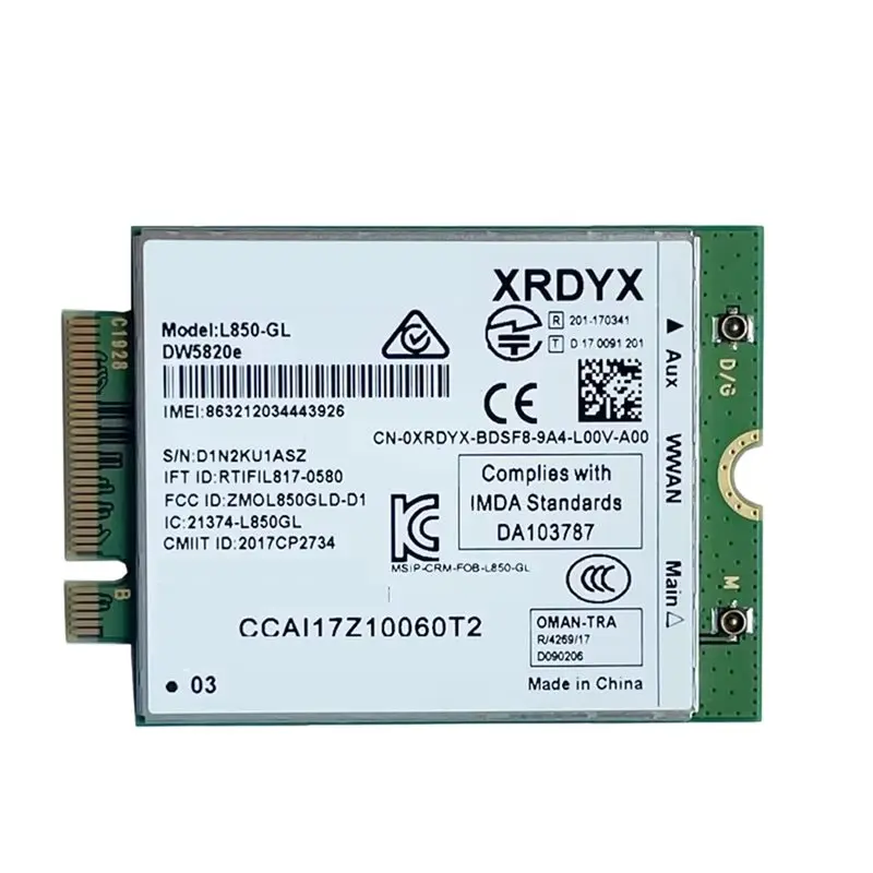 A23F-L850-GL Dw5820e XRDYX 4G WWAN Card 4G LTE Module For DELL Laptop 3500 5400 5420 7400
A23F-L850-GL Dw5820e XRDYX 4G WWAN Card 4G LTE Module For DELL Laptop 3500 5400 5420 7400