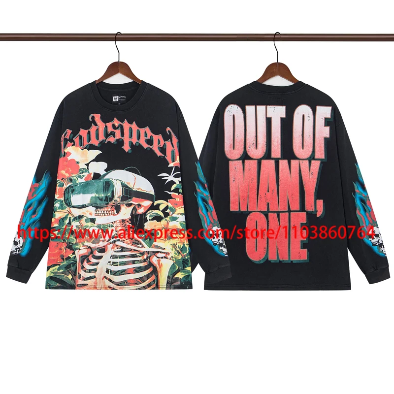 High Street Hip-hop Rock All-match Godspeed T-shirt Casual Men Women Trend Skull Print 100% Cotton GOD SPEED Long Sleeve Tops
High Street Hip-hop Rock All-match Godspeed T-shirt Casual Men Women Trend Skull Print 100% Cotton GOD SPEED Long Sleeve Tops
