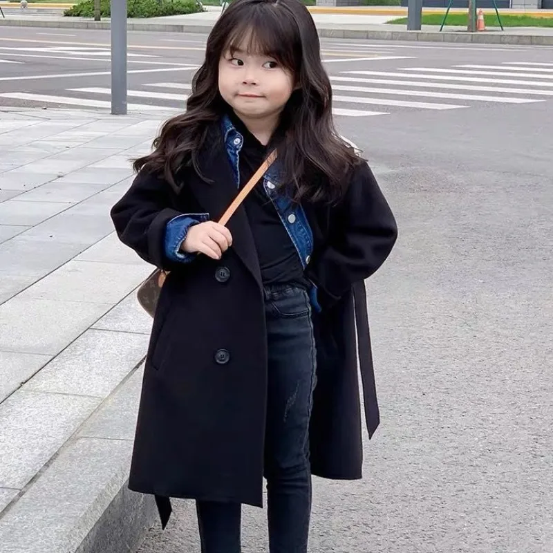 Girls' Long Woolen Coat Autumn Winter New Children's Black Windbreaker Temperament Style for Girls
Girls' Long Woolen Coat Autumn Winter New Children's Black Windbreaker Temperament Style for Girls